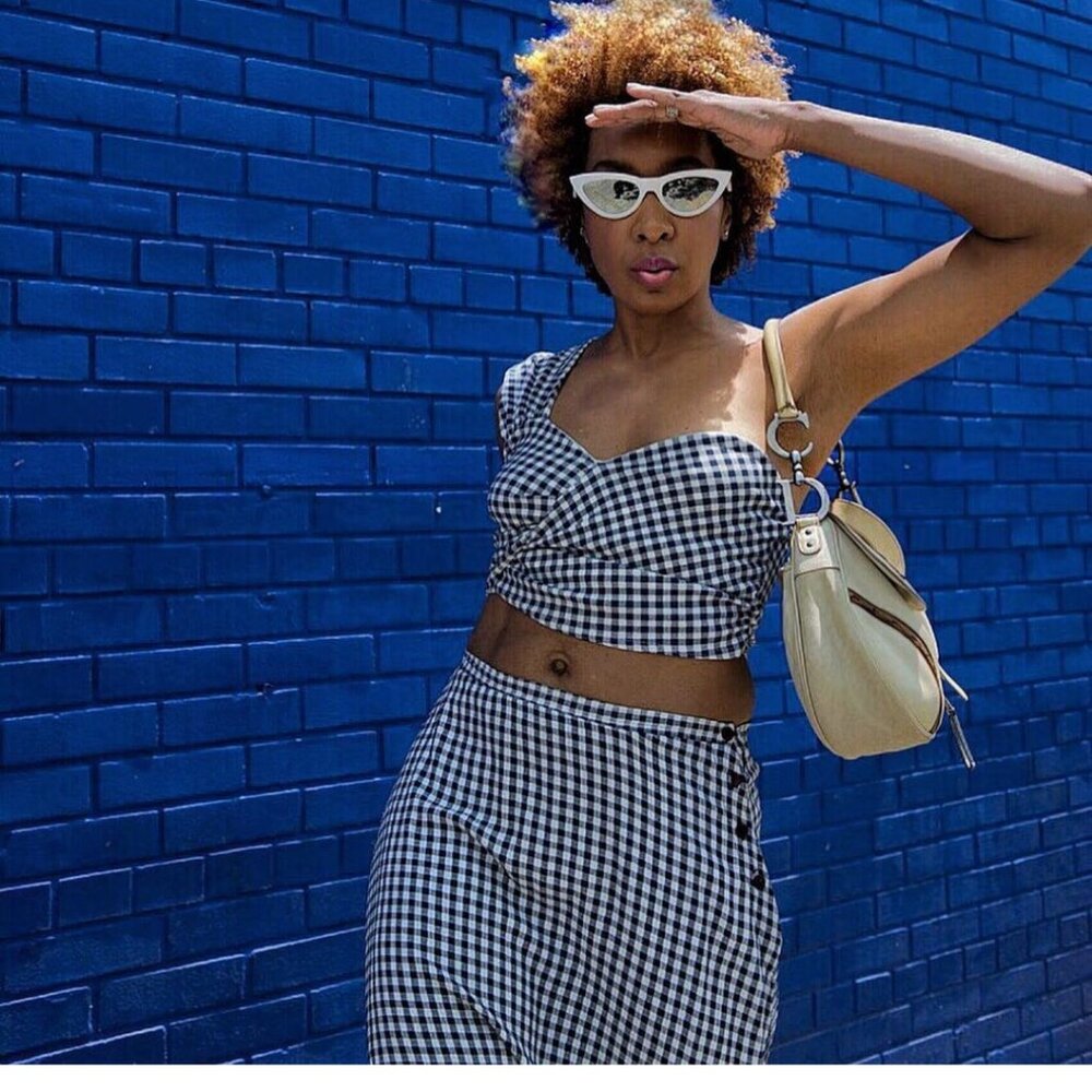 Pretty little thing Rozanne Black Gingham print wrap crop top
